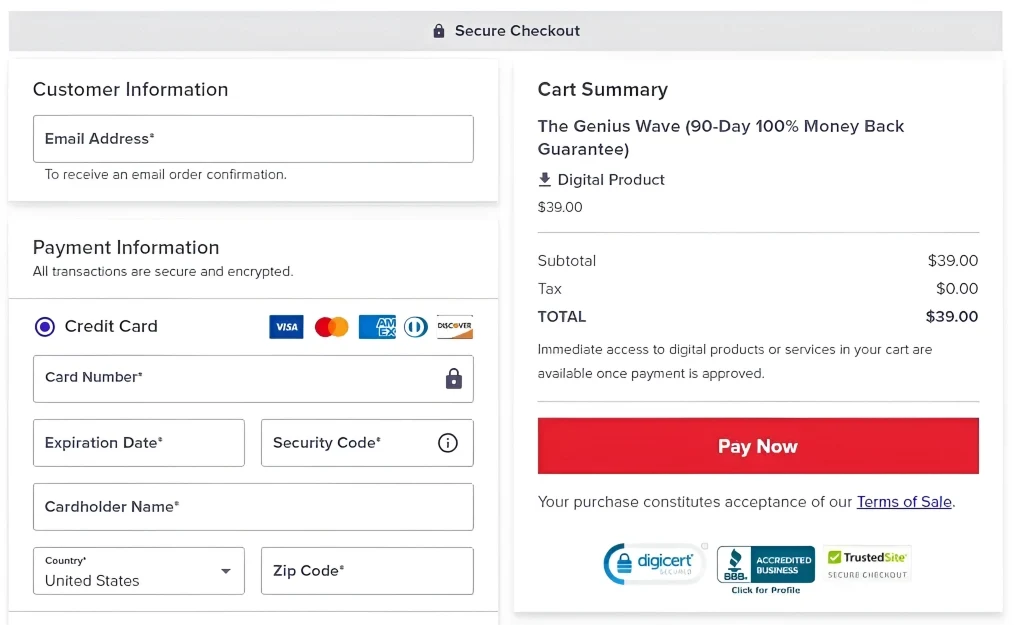 The Genius Wave Check out page